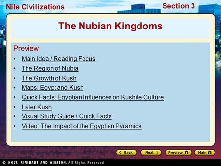 The Nubian Kingdoms Preview Main Idea / Reading Focus