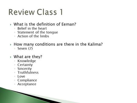 Review Class 1 What is the definition of Eeman?