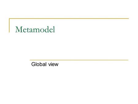 Metamodel Global view. Some sources Object Modeling with UML: Advanced Modeling, Karin Palmkvist, Bran Selic, and Jos Warmer, March 2000.
