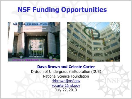 NSF Funding Opportunities Dave Brown and Celeste Carter