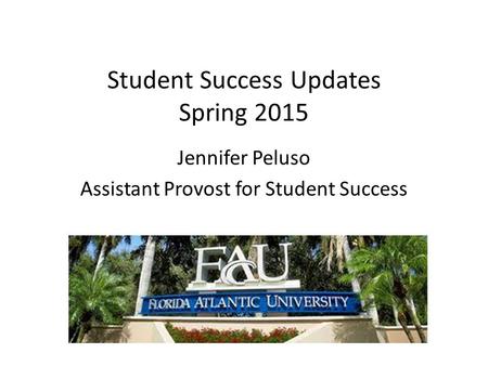 Student Success Updates Spring 2015 Jennifer Peluso Assistant Provost for Student Success.