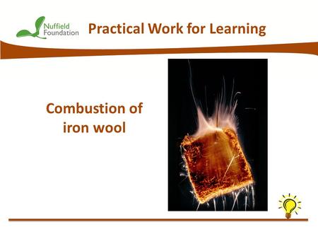 © Nuffield Foundation 2013 Practical Work for Learning Combustion of iron wool.