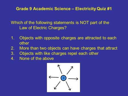 Grade 9 Academic Science – Electricity Quiz #1