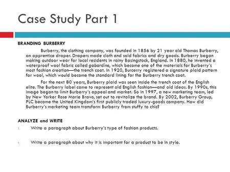 Case Study Part 1 BRANDING BURBERRY