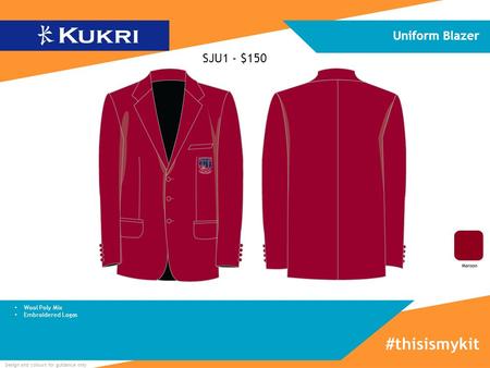 Design and colours for guidance only Wool Poly Mix Embroidered Logos Uniform Blazer #thisismykit SJU1 - $150.