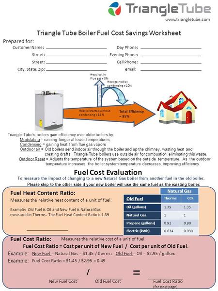 Triangle Tube Boiler Fuel Cost Savings Worksheet Fuel Cost Evaluation Prepared for: Fuel Heat Content Ratio: Fuel Cost Ratio: = New Fuel Cost Customer.