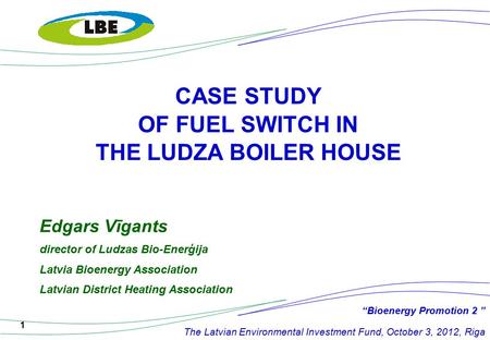1 CASE STUDY OF FUEL SWITCH IN THE LUDZA BOILER HOUSE Edgars Vīgants director of Ludzas Bio-Enerģija Latvia Bioenergy Association Latvian District Heating.