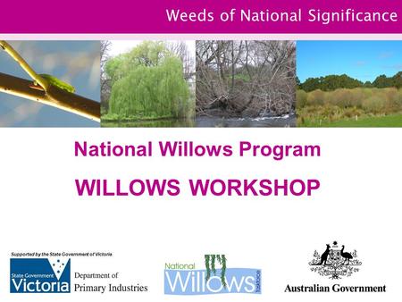 Weeds of National Significance National Willows Program WILLOWS WORKSHOP Supported by the State Government of Victoria.