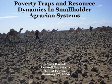 Poverty Traps and Resource Dynamics In Smallholder Agrarian Systems Chris Barrett Cornell University Guest Lecture January 27, 2009.