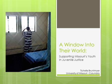A Window Into Their World: Supporting Missouri’s Youth in Juvenile Justice Tichelle Bruntmyer University of Missouri - Columbia.