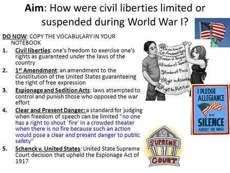 DO NOW: COPY THE VOCABULARY IN YOUR NOTEBOOK 1.Civil liberties: one's freedom to exercise one's rights as guaranteed under the laws of the country 2.1.