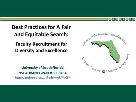 University of South Florida NSF ADVANCE-PAID # 0930164 Faculty Recruitment for Diversity and Excellence  Best Practices.