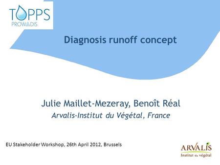 Diagnosis runoff concept Julie Maillet-Mezeray, Benoît Réal Arvalis-Institut du Végétal, France EU Stakeholder Workshop, 26th April 2012, Brussels.
