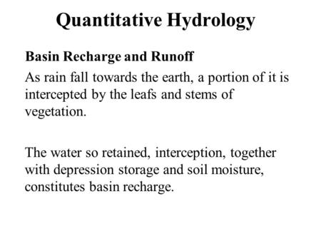 Quantitative Hydrology
