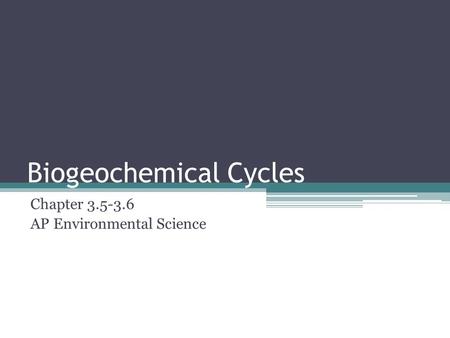Biogeochemical Cycles Chapter 3.5-3.6 AP Environmental Science.