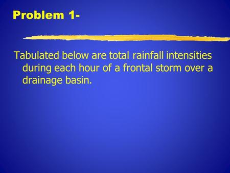 Problem 1- Tabulated below are total rainfall intensities during each hour of a frontal storm over a drainage basin.
