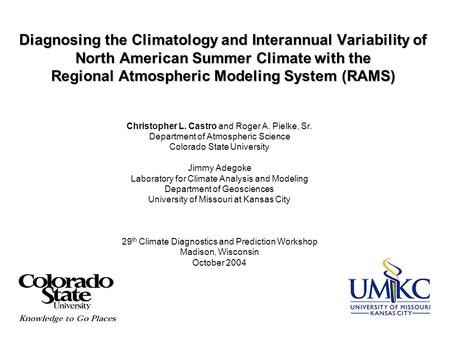 Diagnosing the Climatology and Interannual Variability of North American Summer Climate with the Regional Atmospheric Modeling System (RAMS) Christopher.