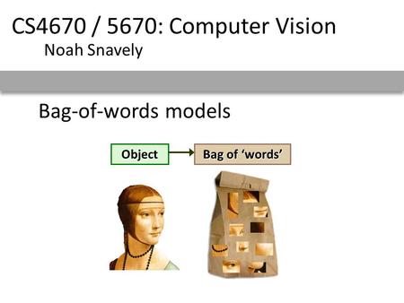 CS4670 / 5670: Computer Vision Bag-of-words models Noah Snavely Object