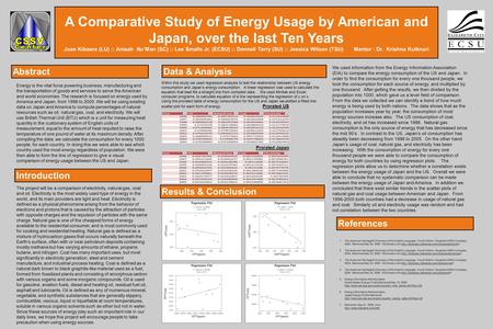 LOGO A Comparative Study of Energy Usage by American and Japan, over the last Ten Years Joan Kibaara (LU) :: Anisah Nu’Man (SC) :: Lee Smalls Jr. (ECSU)