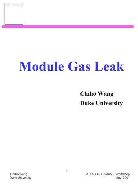 Chiho Wang ATLAS TRT Istanbul Workshop Duke University May, 2001 1 Module Gas Leak Chiho Wang Duke University.