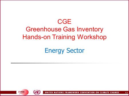 1.1 CGE Greenhouse Gas Inventory Hands-on Training Workshop Energy Sector.