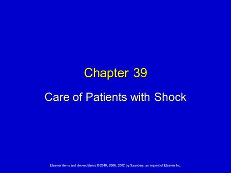 Care of Patients with Shock