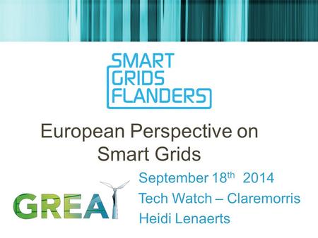 European Perspective on Smart Grids September 18 th 2014 Tech Watch – Claremorris Heidi Lenaerts.