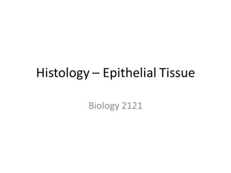 Histology – Epithelial Tissue Biology 2121. Introduction Histology There are (4) types of tissue: – 1. Epithelial – 2. Connective – 3. Muscle – 4. Nervous.