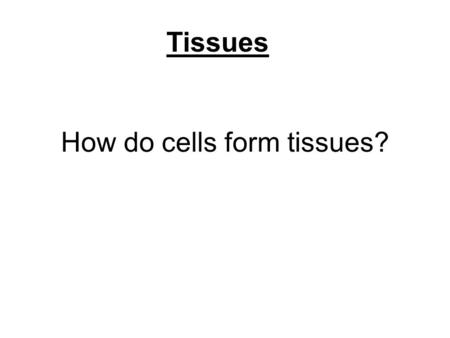 How do cells form tissues? Tissues. Using cell junctions.