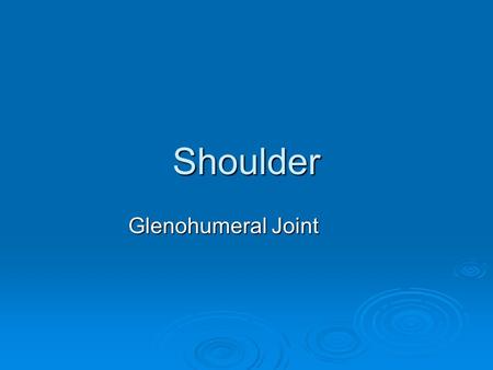 Shoulder Glenohumeral Joint.