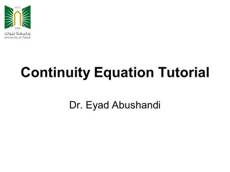 Continuity Equation Tutorial