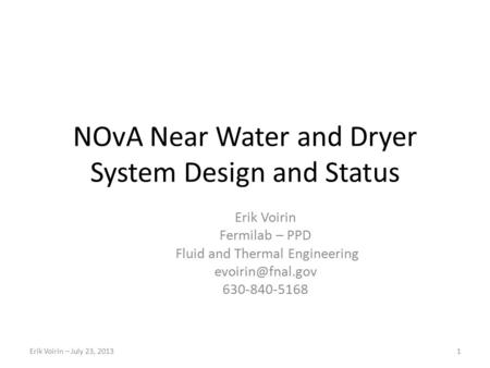 NOvA Near Water and Dryer System Design and Status