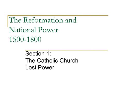 The Reformation and National Power