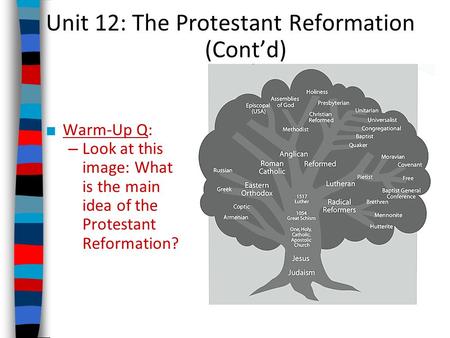 Unit 12: The Protestant Reformation (Cont’d)