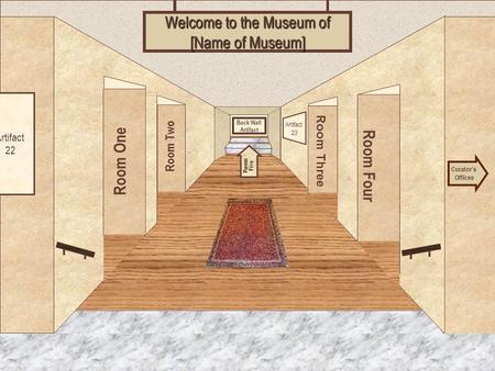 Museum Entrance Room One Room Two Room Four Room Three Welcome to the Museum of [Name of Museum] Curator’s Offices Room Five Artifact 22 Artifact 23 Back.