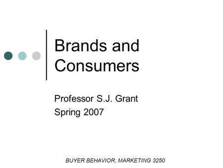 Brands and Consumers Professor S.J. Grant Spring 2007 BUYER BEHAVIOR, MARKETING 3250.
