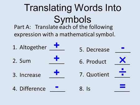 Translating Words Into Symbols