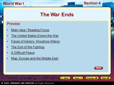 The War Ends Preview Main Idea / Reading Focus