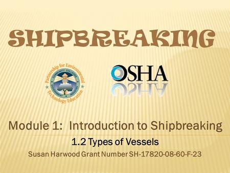 SHIPBREAKING Module 1: Introduction to Shipbreaking 1.2 Types of Vessels Susan Harwood Grant Number SH-17820-08-60-F-23.