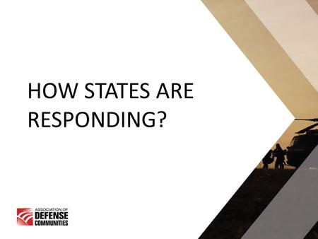 HOW STATES ARE RESPONDING?. ASSOCIATION OF DEFENSE COMMUNITIES 2 2 What are the Top Defense States Doing?  Broad engagement/involvement at local and.