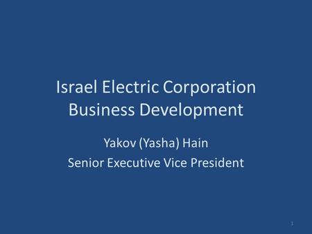 Israel Electric Corporation Business Development Yakov (Yasha) Hain Senior Executive Vice President 1.