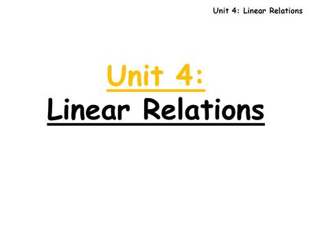Unit 4: Linear Relations Unit 4: Linear Relations.