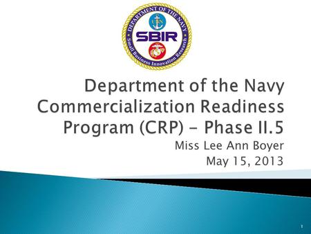 Miss Lee Ann Boyer May 15, 2013 1. DON SBIR/STTR is an R&D program meeting critical Naval acquisition program and operational needs – a warfighter focus.