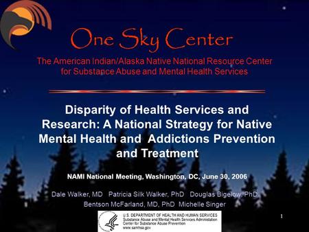 1 The American Indian/Alaska Native National Resource Center for Substance Abuse and Mental Health Services Disparity of Health Services and Research: