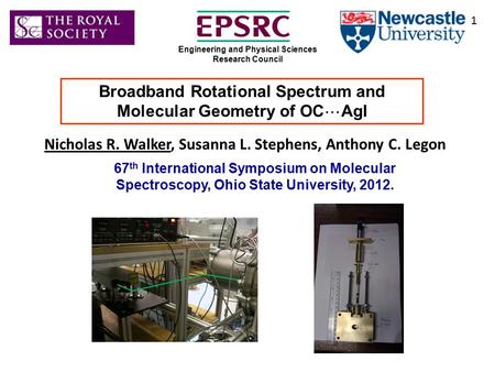 Broadband Rotational Spectrum and Molecular Geometry of OC  AgI Nicholas R. Walker, Susanna L. Stephens, Anthony C. Legon 1 67 th International Symposium.