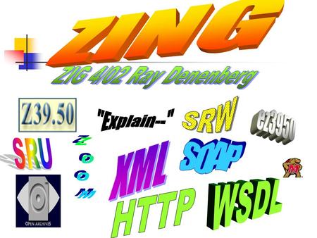 ZML  ZNG  ZING “Z39.50 over XML”  “Z39.50 Next Generation”  “Z39.50-international: Next Generation”