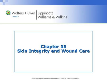 Copyright © 2008 Wolters Kluwer Health | Lippincott Williams & Wilkins Chapter 38 Skin Integrity and Wound Care.