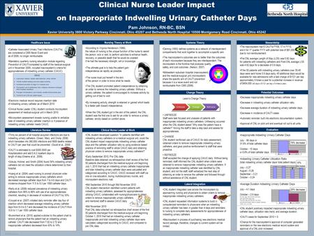 TEMPLATE DESIGN © 2008 www.PosterPresentations.com Clinical Nurse Leader Impact on Inappropriate Indwelling Urinary Catheter Days Pam Johnson, RN-BC, BSN.