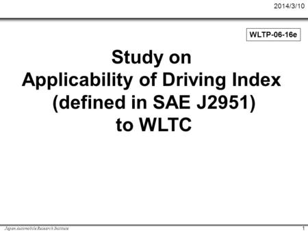 Applicability of Driving Index