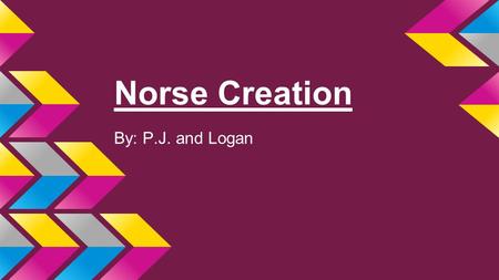 Norse Creation By: P.J. and Logan. The Creator ●Ymir was born from poisonous ice. ●Ymir became father of all giants. ●Ymir fell asleep and his left arm.